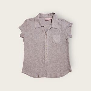 Vintage Y2k Xhilaration grey ribbed collared button up cap sleeve baby polo
